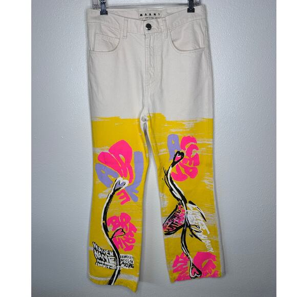 Marni Floral Print Flared Floral Painted Denim Jeans 31 - Picture 1 of 14